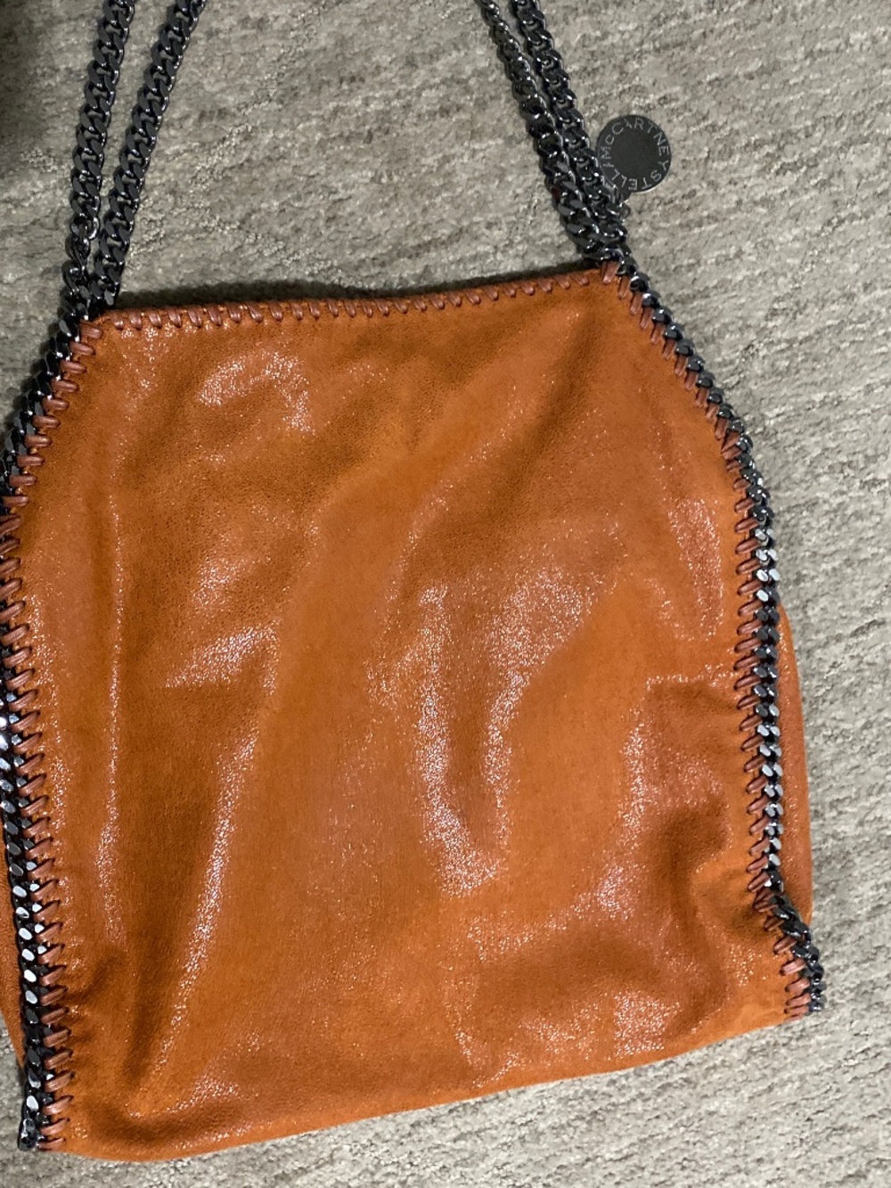 Stella McCartney Falabella Orange Shaggy Deer Chain Tote Bag - Picture 3 of 8